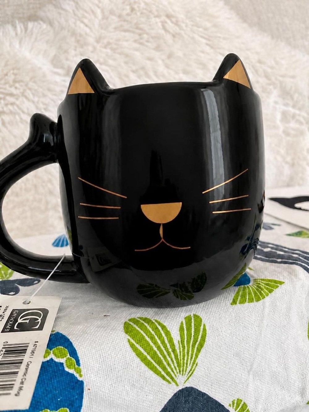 Black Cat Ceramic Mug with Gold Accents